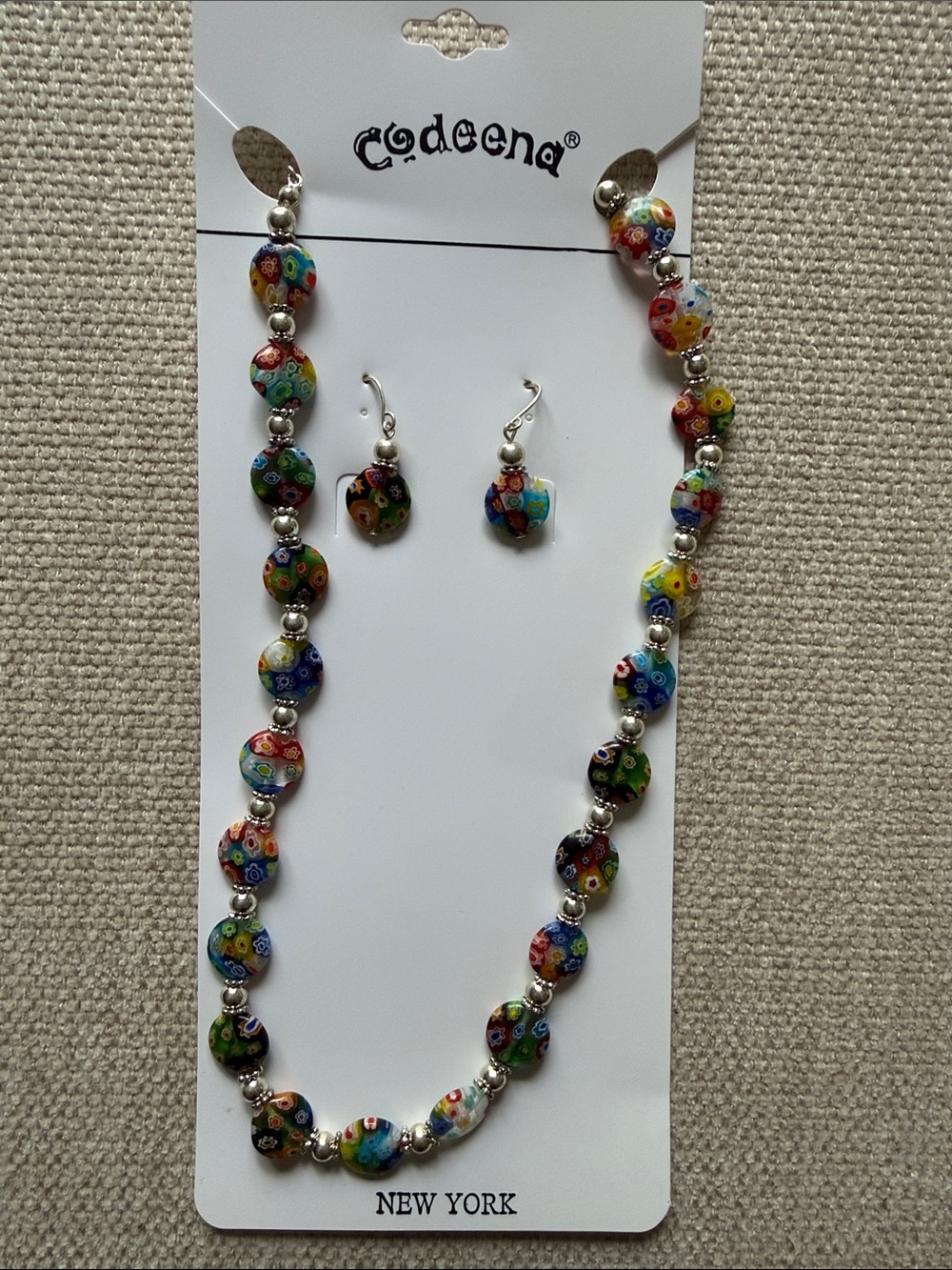 Codeena Multicolor Millefiori Glass Bead Necklace & Earrings Set